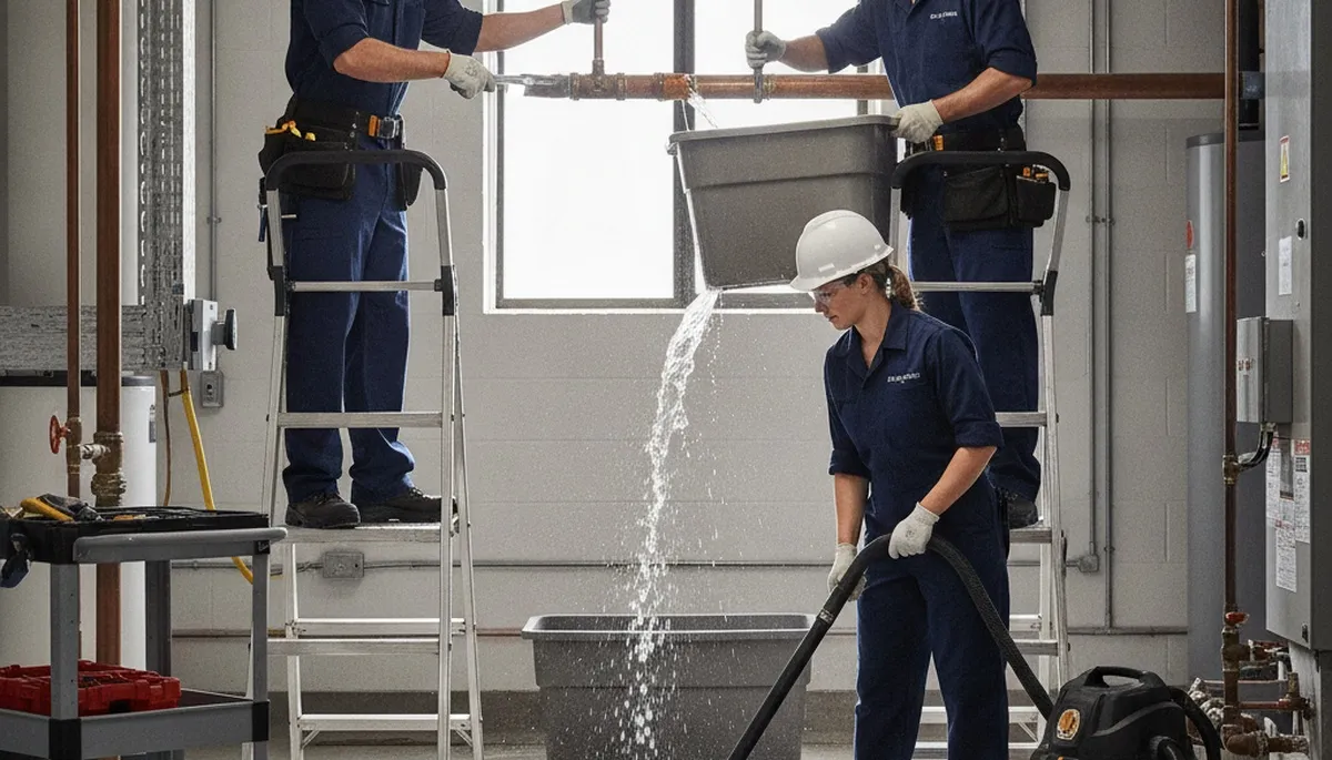 Emergency plumber in Fort Wayne, IN repairing a burst pipe for urgent home leak service