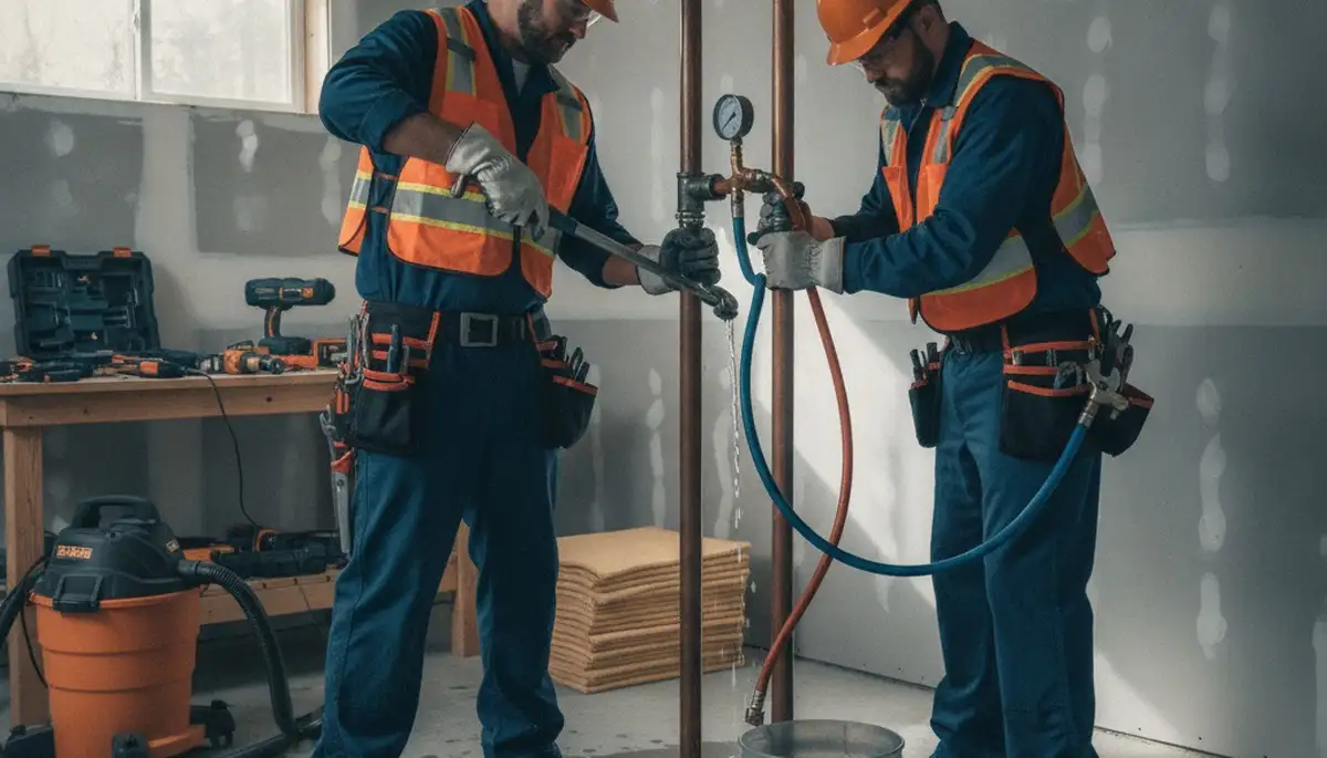 Emergency plumber repairing a burst pipe for a Fort Wayne, IN home