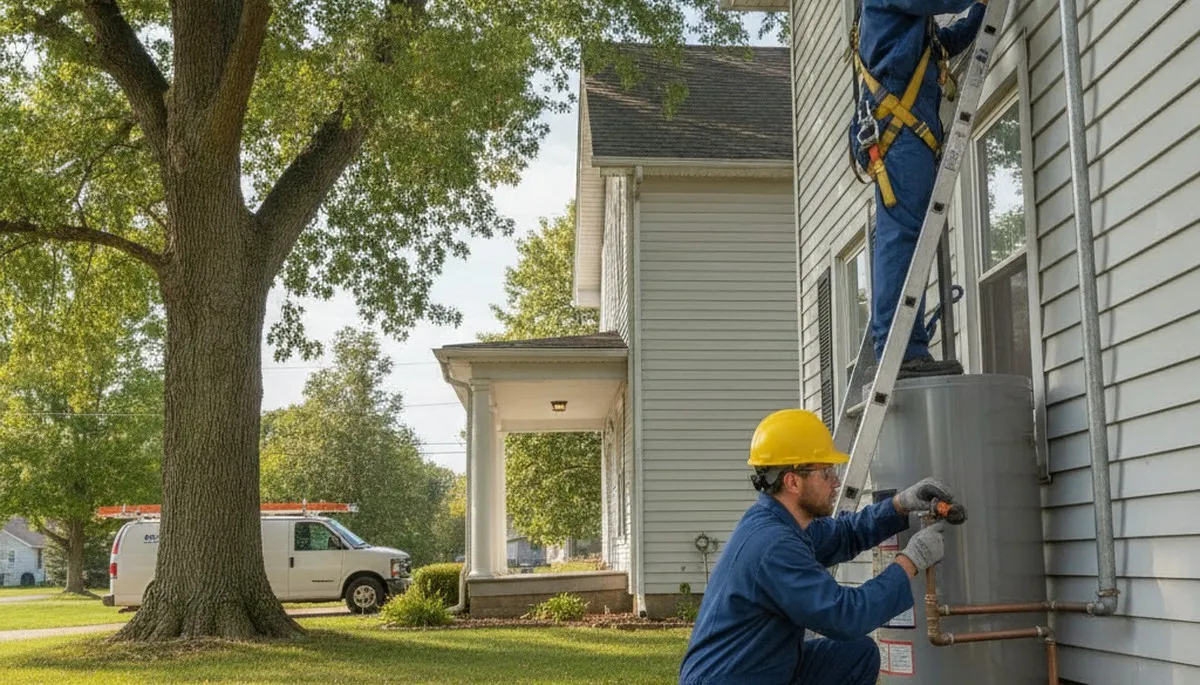 Fort Wayne, IN plumber repairing residential plumbing service on a job site