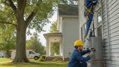 Fort Wayne, IN plumber repairing residential plumbing service on a job site