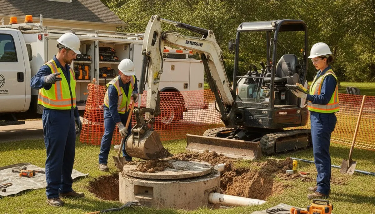 Fort Wayne, IN plumber inspecting septic repair system for fast, reliable service